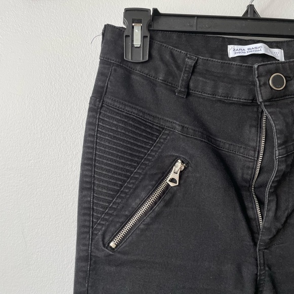 Zara Basics Moto Style Black Denim Skinny Jeans Size 8 - Picture 5 of 10